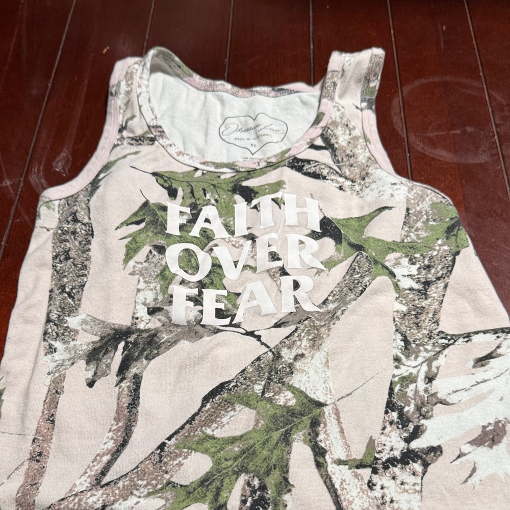 Camo Tank Top with 'Faith Over Fear' Print